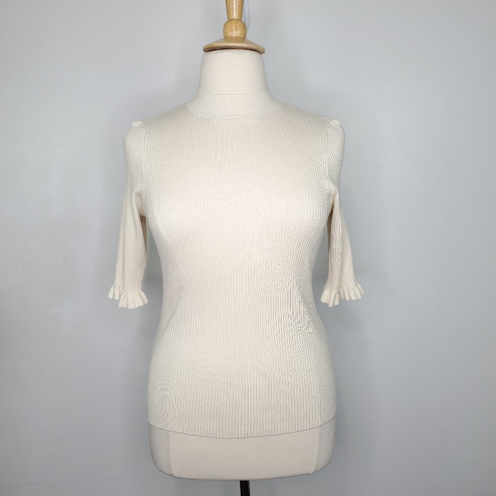 Anna Rose Classic Stretchy Ribbed Knit Cream High Neck Sweater Top NWT Size XL